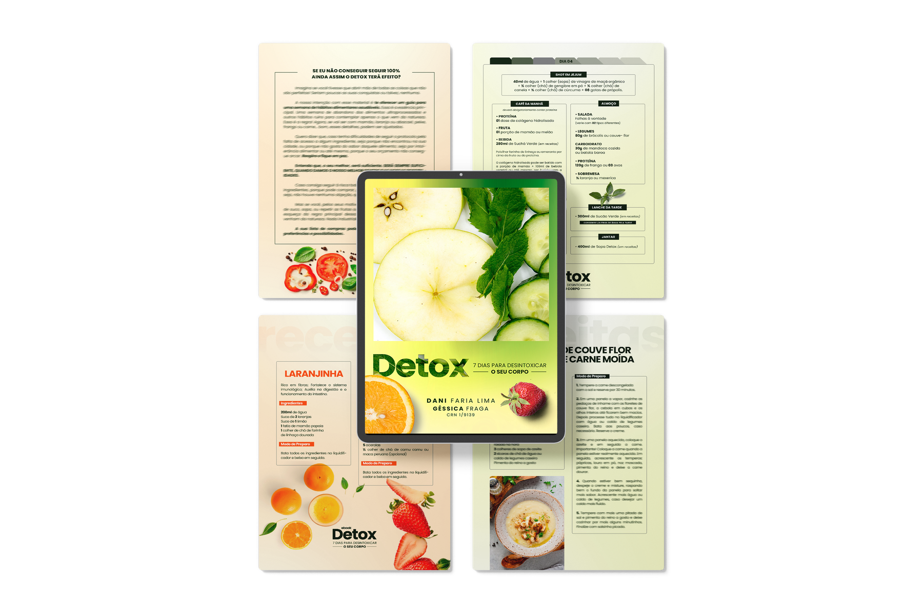 Mockup do Ebook Detox — páginas internas e capa em tablet
