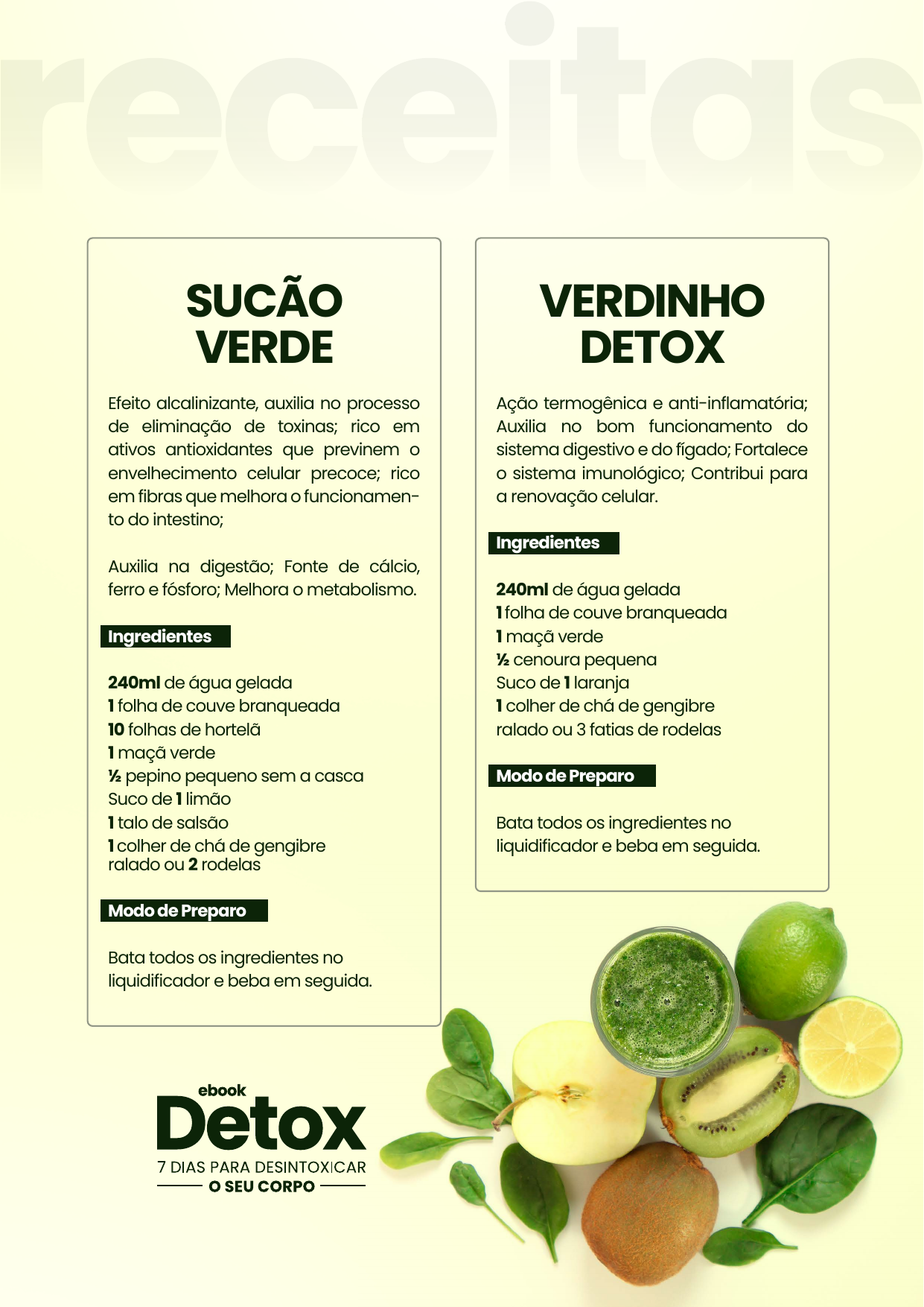 Página de receitas — Sucão Verde e Verdinho Detox