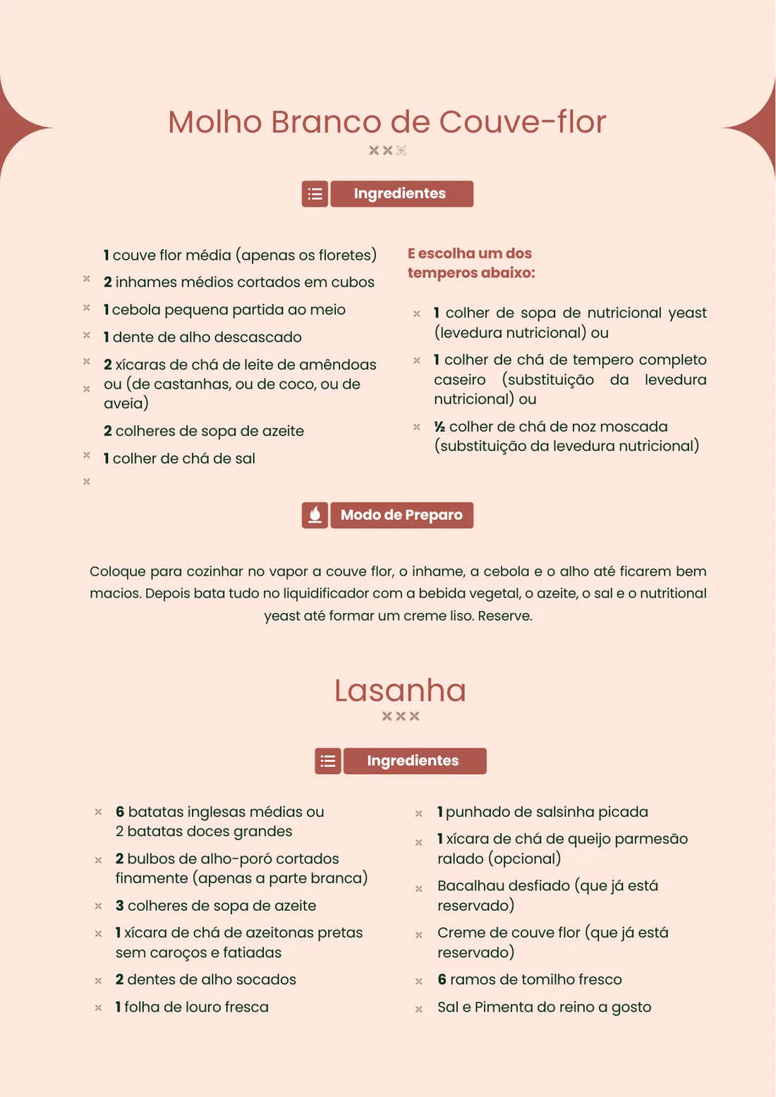Página da receita de Lasanha de Bacalhau