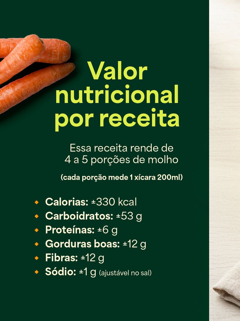 Slide — Valor nutricional por receita, com calorias e macronutrientes