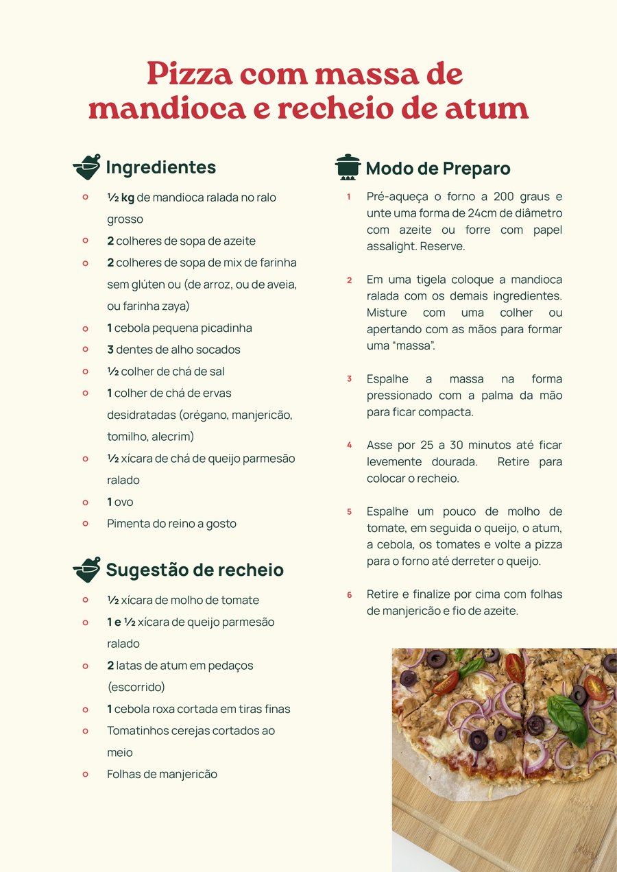 Página interna — Pizza com massa de mandioca e recheio de atum