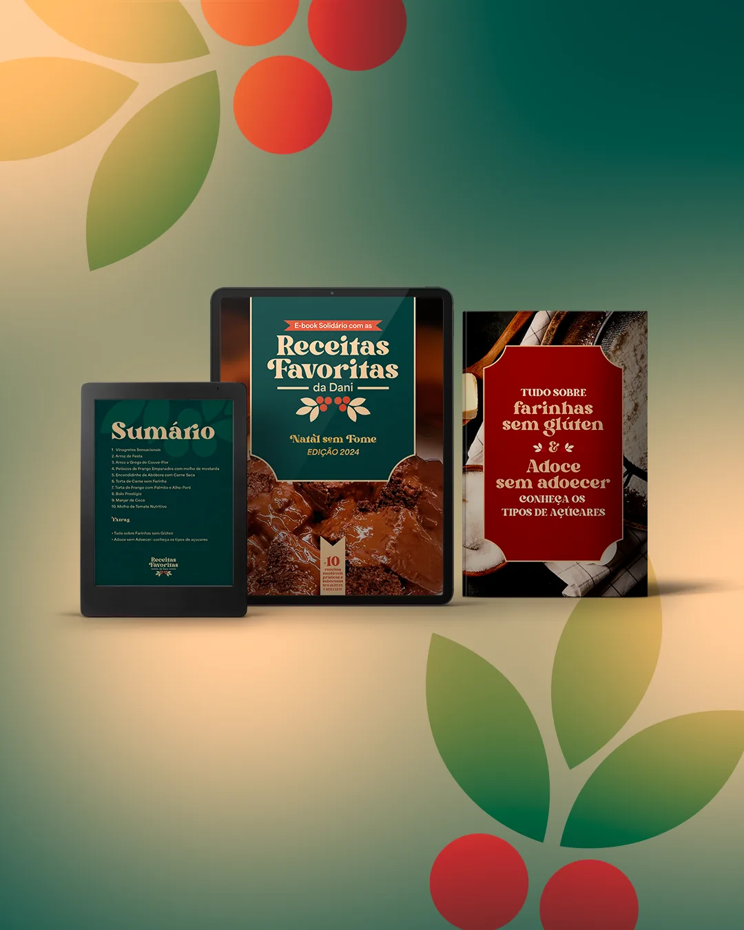 Criativo de lançamento: mockup do ebook em dispositivos com sumário