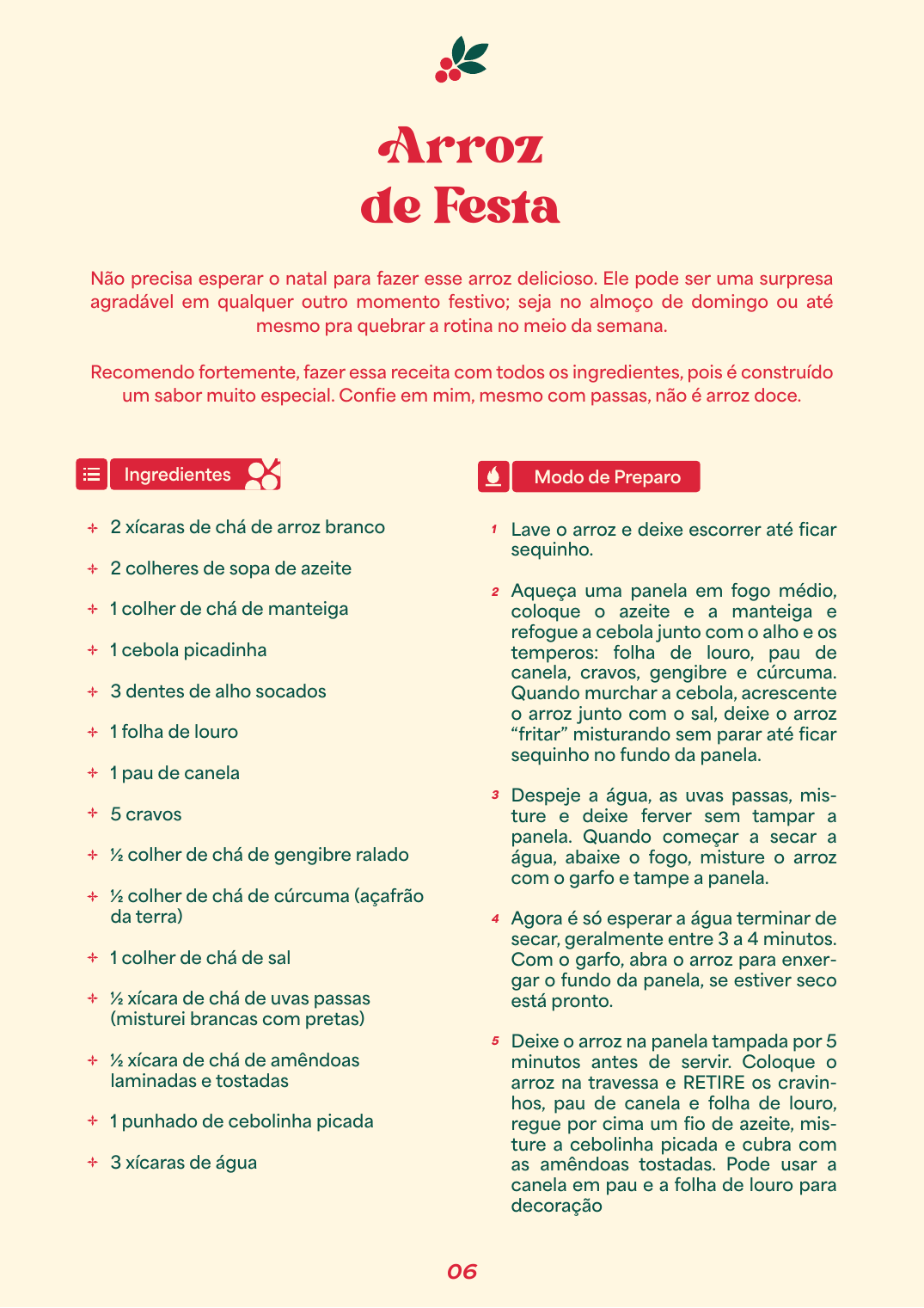 Página interna — receita Arroz de Festa